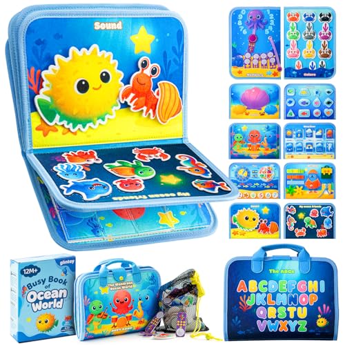 Busy Board Montessori Toys for Toddlers 1-3 Busy Book Sensory Toys for Girls Boys,Airplane Travel Activity Book Toy for 1 2 3 Year Old Birthday Gift,Fine Educational Preschool Learning Toy