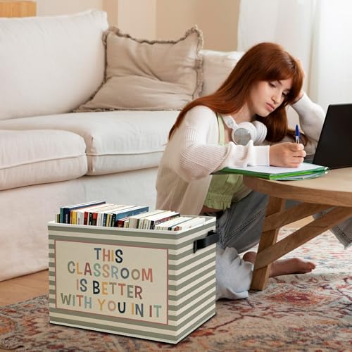 Boho Classroom Storage Bins Box with Handles, This Classroom Is Better You in It Inspirational Striped Collapsible Basket Organizer for Kids Room Nursery Bedroom Books - color: Color04