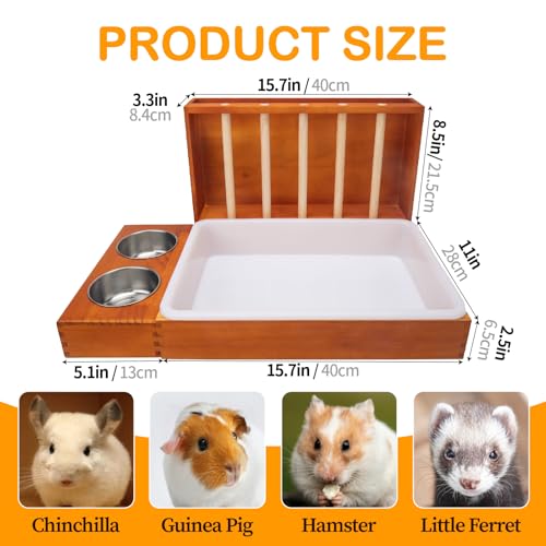 BESNEW 3-in-1 Rabbit Hay Feeder with Litter Box,Upgraded Rot Resistant Rreatment Wooden Hay Feeder with 2 Bowls & Litter Box for Guinea Pigs,Chinchillas,Rabbits & Other Small Animals,Waste Prevention - color: Coffee 1, size: 15.7in Style1