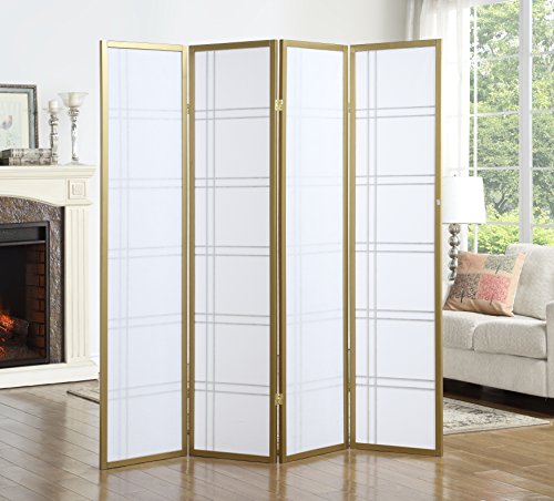 Roundhill Furniture Seto 4-Panel 4 Golden Room Divider Screen, Gold - color: Gold