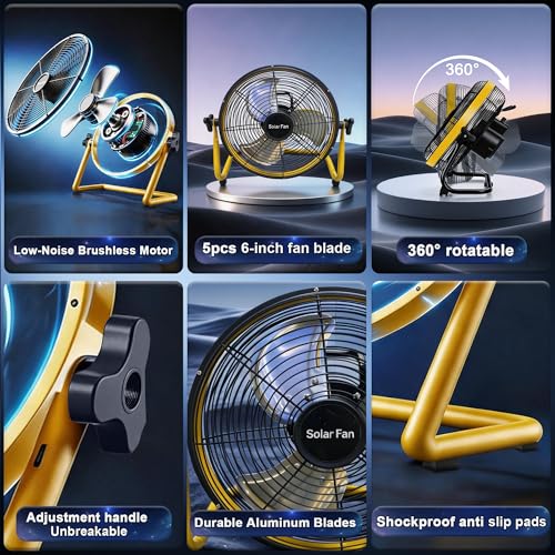14 Inch Solar Powered Fan,360 Vertical Tilt Rechargeable Floor Fan,for Outside,Travel,Chicken Coop,Dog House,Shed,Greenhouse,Camping,Portable,Quiet