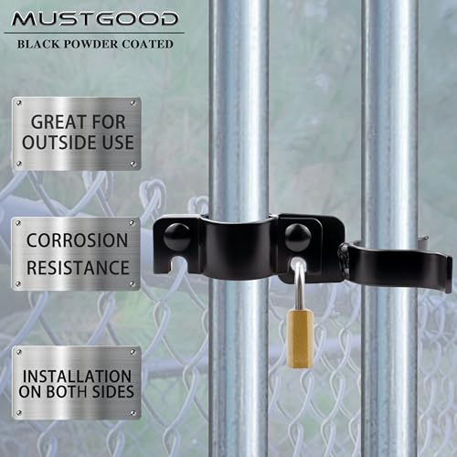 Chain Link Fence Gate Latch, 1-3/8"x1-3/8", with Padlock Hole and Mounting Hardware, Black (Black) 2 Packs - color: Black