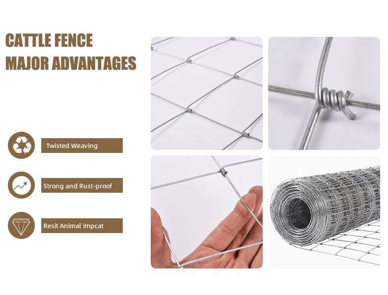Galvanized Farm Fence, 6ft x 328ft Heavy Duty Wire Fencing for Cattle, Goats, Deer, Horses, Chicken,Pasture, Garden Boundary – Rust Resistant, Easy Installation