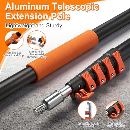 18FT Window Washing Kit, Squeegee with Telescopic Extension Pole | 3-12FT Telescoping Pole with Dual-Lock Stability And Rotatable 2-in-1 Squeegee Head for High-Window Cleaning - size: 3-12FT