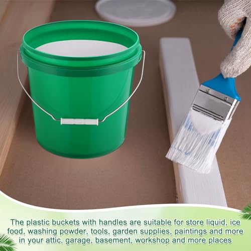 Tioncy 24 Pcs 2 Gallon Plastic Buckets with Lids and Handles,Green | Storage Pails for Paint, Cleaning, Organizing, Durable Containers, Metal Handles, Plastic Material - color: Green