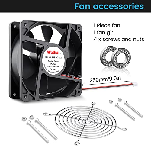 Wathai 120mm x120 x 38mm 12V 2Pin Dual Ball 12cm Industrial Cooling Fan High Airflow - style: 12V 2Pin Ball