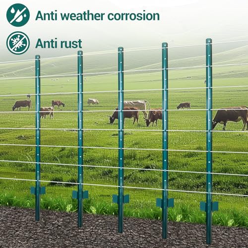 GarveeLife Fence Posts 4 Feet, Pack of 10, Metal Fence Poles U Post Sturdy Duty Fence Stakes Step in Post No Dig Fence Post for Garden Yard