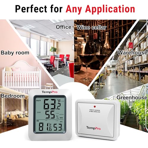 TempPro TempAir 500 FT Indoor Outdoor Thermometer Wireless with Sensor | Large LCD Display, No Hub or App Required, Outside Thermometer & Cold-Resistant Sensor for Patio (Previously ThermoPro) - style: 500ft