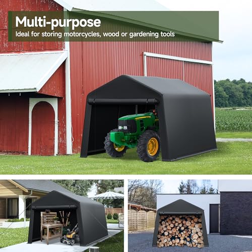 Real Relax Portable Storage Shed 8 x14 FT | Heavy Duty Outdoor Carport Canopy with Rolled up Zipper Door for Bikes, Motorcycles, Outdoor Tools