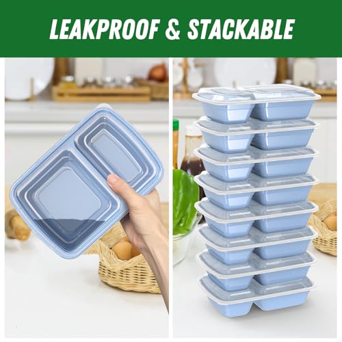 Dealusy 50 Pack 28 oz Meal Prep Containers with Lids 2-Compartment, Blue | Sturdy Leakproof & Food Safe, Microwave, Freezer, Dishwasher Safe Prep Containers, To Go Take Out Plastic Food Storage - color: Blue
