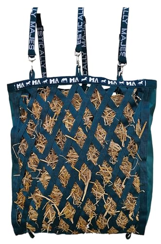 Majestic Ally Double Side Open Slow Feeder Hay Bag - Diamond shaped Obliquely Placed Webbing (Hunter Green) - color: Hunter Green
