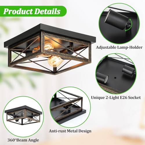 Oil Rubbed Bronze Hallway Light Fixture Ceiling, 2-Light Farmhouse Industrial Flush Mount Ceiling Lamp, 1-Pack Metal Kitchen Light Fixture, Close to Ceiling Lamp for Bedroom Living Room Entryway - color: Oil-Rubbed Bronze, size: 1-Pack