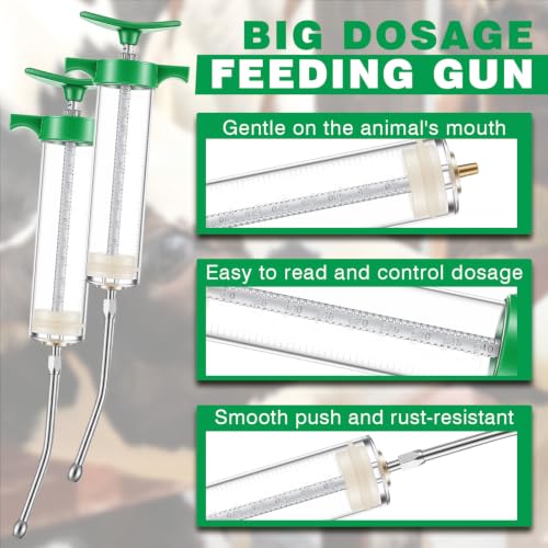 Threlaco 50ml 2 Pcs Drench Gun for Goats, Sheep & Cattle, Green | Reusable Large Goat Drench Syringe, Adjustable Veterinary Medicine Feeding Syringe, Continuous Dosing for Livestock, Horse - color: Green, size: 50ml