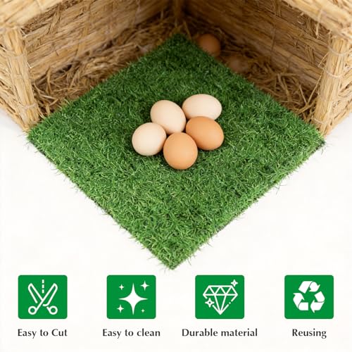 8 Pack Chicken Nesting Pads 12''x12'', Washable Chicken Coop Laying Mats, Reusable Artificial Grass Box Liners for Hen Coop Egg Duck Chicks Goose, Pets Indoor Outdoor Green ﻿
