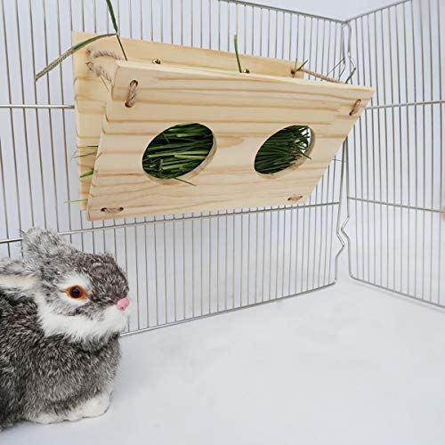 Rabbit Wooden Hay Rack Multi-Functional Manger Grass Holder for Small Pets Bunny Chinchilla Guinea Pigs (Hay Rack-B) - color: Hay Rack-B