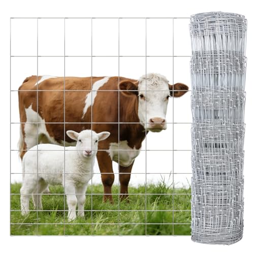 Cattle Panel 4ft x 165ft 14 Gauge Heavy Duty Galvanized Woven Wire Fence | 12 Gauge Border 8in to 3.5in Mesh for Goat Sheep Deer Horse Livestock Fencing Yard Garden Field Agricultural Farm Ranch fence - size: 14ga 4x165ft