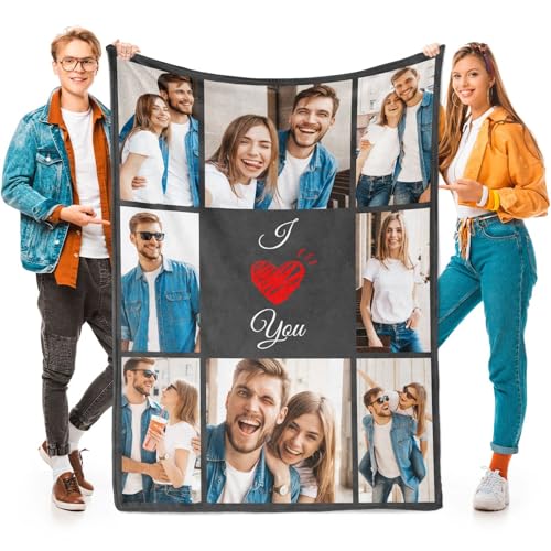 inkArts I Love You Gifts for Couple, Personalized Girlfriend, Custom Blanket with Photos, Blankets Pictures, Photo Using My Own Personalised Christmas - color: 8 Photos