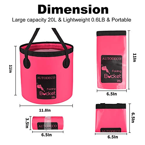 Collapsible Bucket 5 Gallon Container Folding Water Bucket Portable Wash Basin 20L - color: Pink