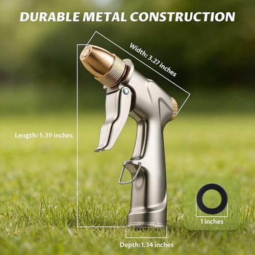 Lichamp Heavy Duty Garden Hose Nozzle Sprayer, Solid Metal High Pressure Water Nozzle with Adjustable Spray Patterns for Watering Plants, Lawns, Car Washing, Patio Cleaning, and Pet Care