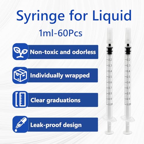 30Pack 1ml Syringe for Liquid, 1cc Plastic Small Syringe without Needle | Sterile & Individually Wrapped, Use for Colostrum Collect, Scientific Labs, Pet Feeding, Oral - size: 1ML