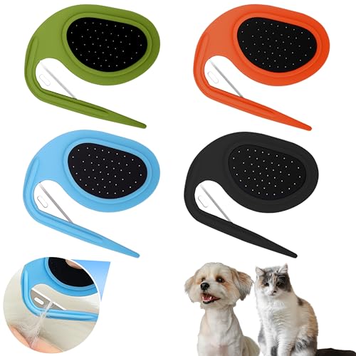 4Pcs Cat Dematting Comb Set - Safe Hidden Blade Pet Knot Remover for Matted Fur, No Scratch Grooming Detangling Tool for Dogs & Cats, Non-Slip Handle - size: Knotting Cut Combs