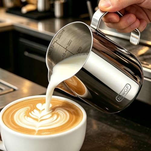 Milk Frothing Pitcher 12oz, Stainless Steel Espresso Cup for Latte Art | Premium 304 stainless steel with precise pour spout and art pen for silky microfoam and professional latte art every time. - color: Bright Silver