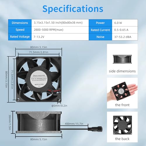 80mm Dual Ball IP68 Cooling Fan - 5000RPM with Stepless Speed Controller | Upgraded Rust-Proof Grill & Waterproof Connector 3.15" Sealed Ventilation Fan for Industrial Equipments Greenhouses Servers - size: 80x38mm