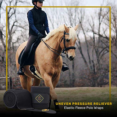 Elastic Fleece Bandages for Horses, Non- Slip and Snug fit Breathable Material for Injury Protection and Superior Legs Support, Stocking up Solution - Black - (2 Units Per Pack) - color: Black, size: 2 Pack