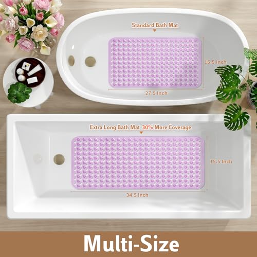 Yimobra Bathtub Mat Non Slip, Shower Mat with Strong Suction Cups & Drain Holes, 28"X16", Anti Slip Bath Tub Mat for Inside Shower, Machine Washable Fast Drying, Bathroom Essentials, Clear Purple - color: Clear Purple, size: 27.5 X 15.5 Inch
