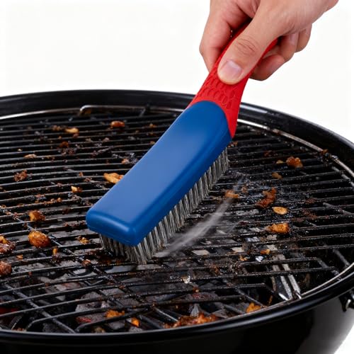 Wire Brushes 2 Pcs Steel Brushes Heavy Duty Carbon Steel and Stainless Steel Wire Scratch Brush with Rubber Ergonomic Handle (16x3.5cm)