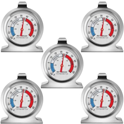 5 Pack Fridge Thermometer - Classic Series with Large Dial and Internal Temperature Gauge - Monitor and Maintain Perfect Temperature in Kitchen Refrigerator
