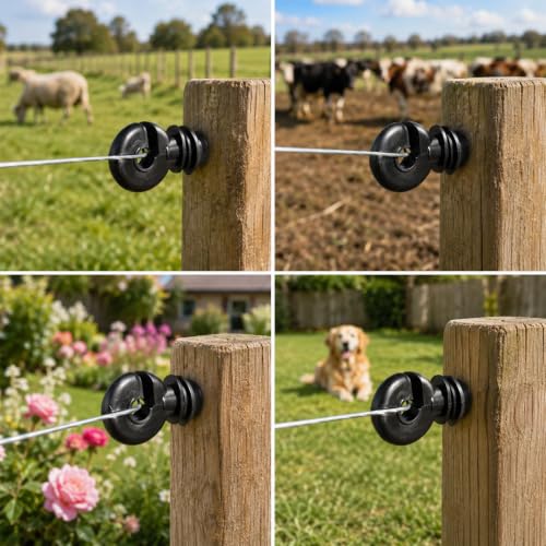 60PCS Electric Fence Insulator Screw with 1 Pcs Insulator Socket Tool, Insulators Fence Ring Post Wood Post Insulators, Screw in Ring Posts Wood Posts Electric FenceRing (Black)
