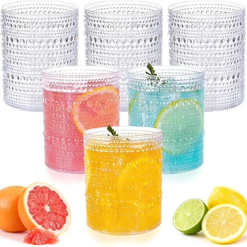 18PCS Hobnail Plastic Drinking Glasses 14 oz Beaded Cups for Party | Vintage Glasses Mixed Drinkware Sets, Clear and Sturdy, Disposable yet Stylish, Perfect for Beer, Whiskey, Juice, Cocktails - color: Clear, size: 3.93 inch*3.14 inch