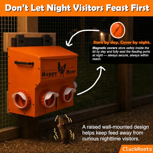 No Waste Chicken Feeder 16-18 Lb Capacity Metal Hanging Feeder Sturdy | Space-Saving Chicken Run Automatic Feeder No Spill - Adjustable Height Bracket 4 Ports, Chicken Coop Accessories Supplies