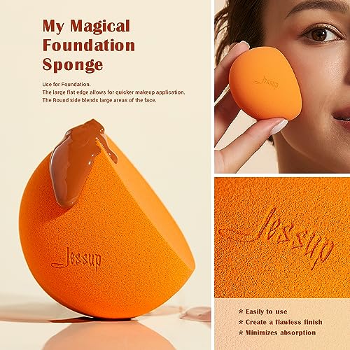 Jessup 3 Makeup Sponge Set, Soft Reusable Foundation Blending Sponge SP013 | Latex-Free, Minimal Product Waste, Seamless Foundation Coverage, Flat Edge for Concealer, Contour, Powder and Natural Makeup - color: A.3-pcs Set
