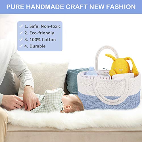 ABenkle Diaper Caddy Organizer - Cotton Rope Nursery Storage Basket for Baby Essentials, Boys & Girls Shower Gift, Changing Table Organizer - color: Blue, size: Large