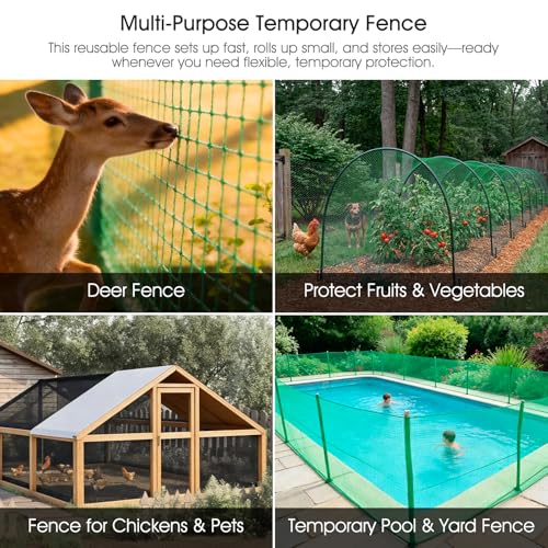 RIFNY Deer Fence, Temporary Fence for Garden Outdoor Yard, 2.6 x 50 FT | Plastic Mesh Fencing to Protect Plants Fruit from Deer Dogs Chicken Animal, UV Resistant, Weatherproof, Reusable, Green - size: 2.6 x 50 FT