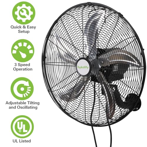 hykolity 20" Oscillating Wall Mount Fan, 5900 CFM High Velocity Wall Mounted Fan with 3 Speeds, Heavy Duty Industrial Wall Fan with Wired Remote for Garage, Commercial and Warehouse - size: 20 in.