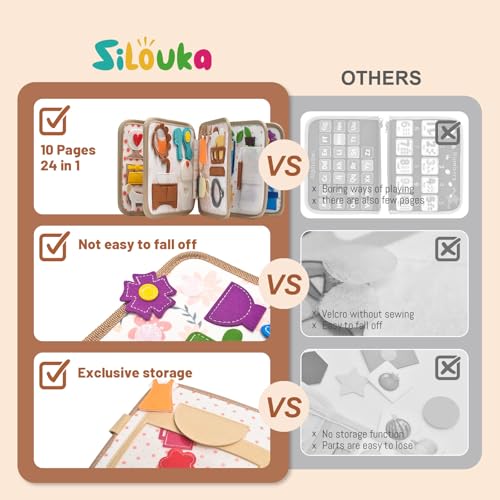 Montessori Busy Book for Toddlers 1-3, Felt Quiet Book & Busy Board for Preschool Learning, Fine Motor Skills, Sensory Play, Educational Travel Toy & Gift – Pretend Play for Girls, Brown - style: Girl Daily-10 Pages
