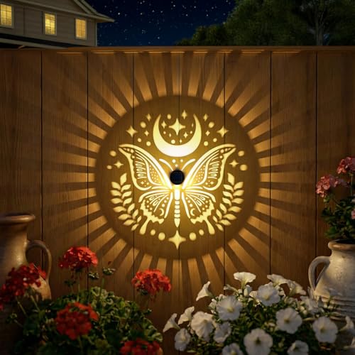 Gardsee Solar Fence Lights Outdoor 2 Pack Deck Step Wall Lights Butterfly Metal Waterproof LED Warm Yellow Light for Garden Post Patio Backyard Yard Decor (Black 1) - style: black 1