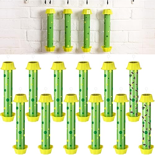Qualirey 12 Pcs Sticky Fly Trap Fly Stick with Hanging Hook Adhesive Flying for Indoor Outdoor Trap Houseflies and Flying Insects Mosquito Bee Moth (Stylish Style) - style: Stylish Style