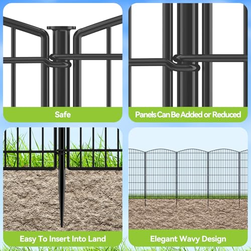 INJOPEXI Decorative Garden Fence 12 Panels 26ft (L)×42in (H) Garden Fences with 12 Panels Rustproof Wire No Dig Rabbit Animal Barrier Fencing Rabbit Dog Fence for Yard Patio Outdoor - Without Gate - size: 12 Panels 26ft(L)-42"(H) - Without Gate