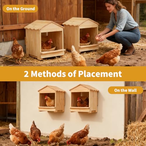 Wooden Chicken Nesting 32x29x38cm Portable Chicken Coop with Detachable Ramp, Indoor/Outdoor Hen House for Egg Laying - Can be Wall-Mounted or Ground Use, Easy Clean Poultry Supplies for Backyard Farm - size: 12.6"L x 11.8"W x 15.0"H