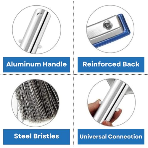 Aquatix Pro Pool Brush Head, 18" Heavy Duty for Cleaning Walls & Floors | Stainless Steel Bristles, Reinforced Aluminum Back, Curved Ends for Corners, EZ Clip, Swimming Pool Brushes for Tiles & Steps