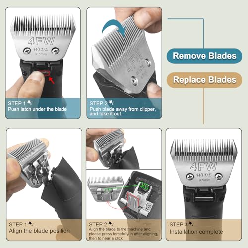 4FW Wide Pet Dog Grooming Detachable Blades, 3/8" (9.5mm) | Compatible with Andis, Oster A5, Wahl KM10 Clippers, For Larger Animals - color: Silver, size: 4FW-9.5mm