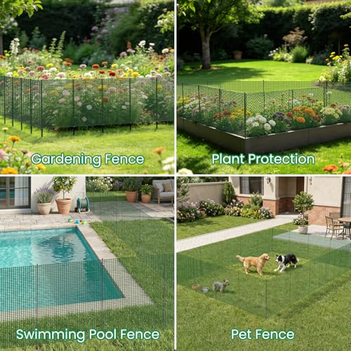 SUNYRISY Plastic Dog Fence Garden Mesh Fence Roll 40in x 82ft | Outdoor Temporary Fencing with Metal Stakes, Chicken Fencing Netting Animal Barrier for Backyard Poultry Pet, Green Grid - color: Green Grid
