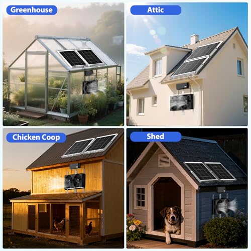 Solar Fan with Battery, 7.5" Solar Fan for Greenhouse & Chicken Coop 2 Pack, Rechargeable Solar Fans for Outside, Solar Powered Exhuast Fans for Outdoor Doghouse Circulation Ventilation - size: 7.5" Fan 2 Pack Large