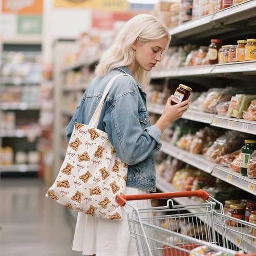 Aesthetic Canvas Tote Bag for Women - with Magnetic Snap Closure & Zipper Inner Pocket Reusable Totes Bag - color: Bear2