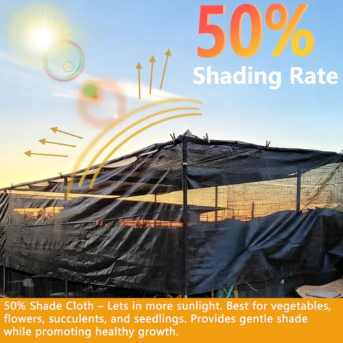 POYEE 50% Black Shade Cloth Roll 6x100 ft | Cuttable Sunblock UV Resistant Sun Shade Cover Fabric for Plants Heat Protection Garden Greenhouse Vegetable Kennel Patio - color: Black-50%
