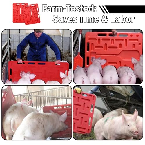 Danbark Livestock Sorting Panel with Paddle, Lightweight Animal Handling Equipment for Hogs, Sheep, Goats, Cattle, Portable Farm Fencing & Crowding Gate (Red, Medium 38x30")
